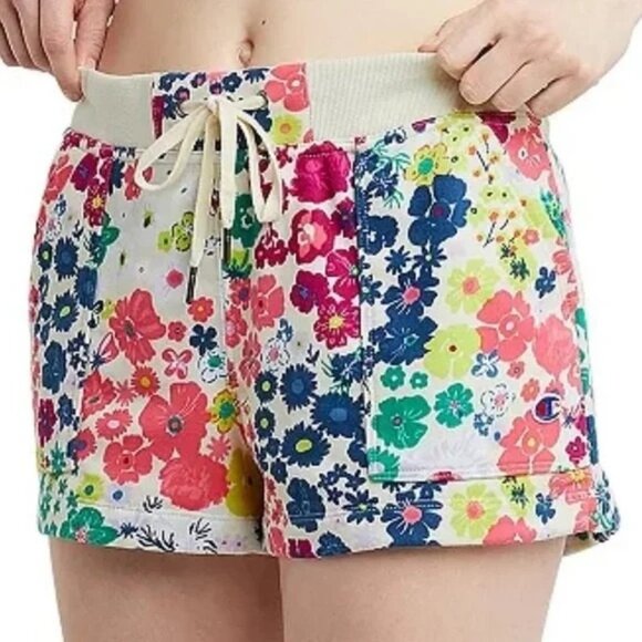 NEW CHAMPION FLORAL SHORTS WOMENS MEDIUM FLOWER POWER MULTI COLOR FRENCH TERRY N - Picture 1 of 8